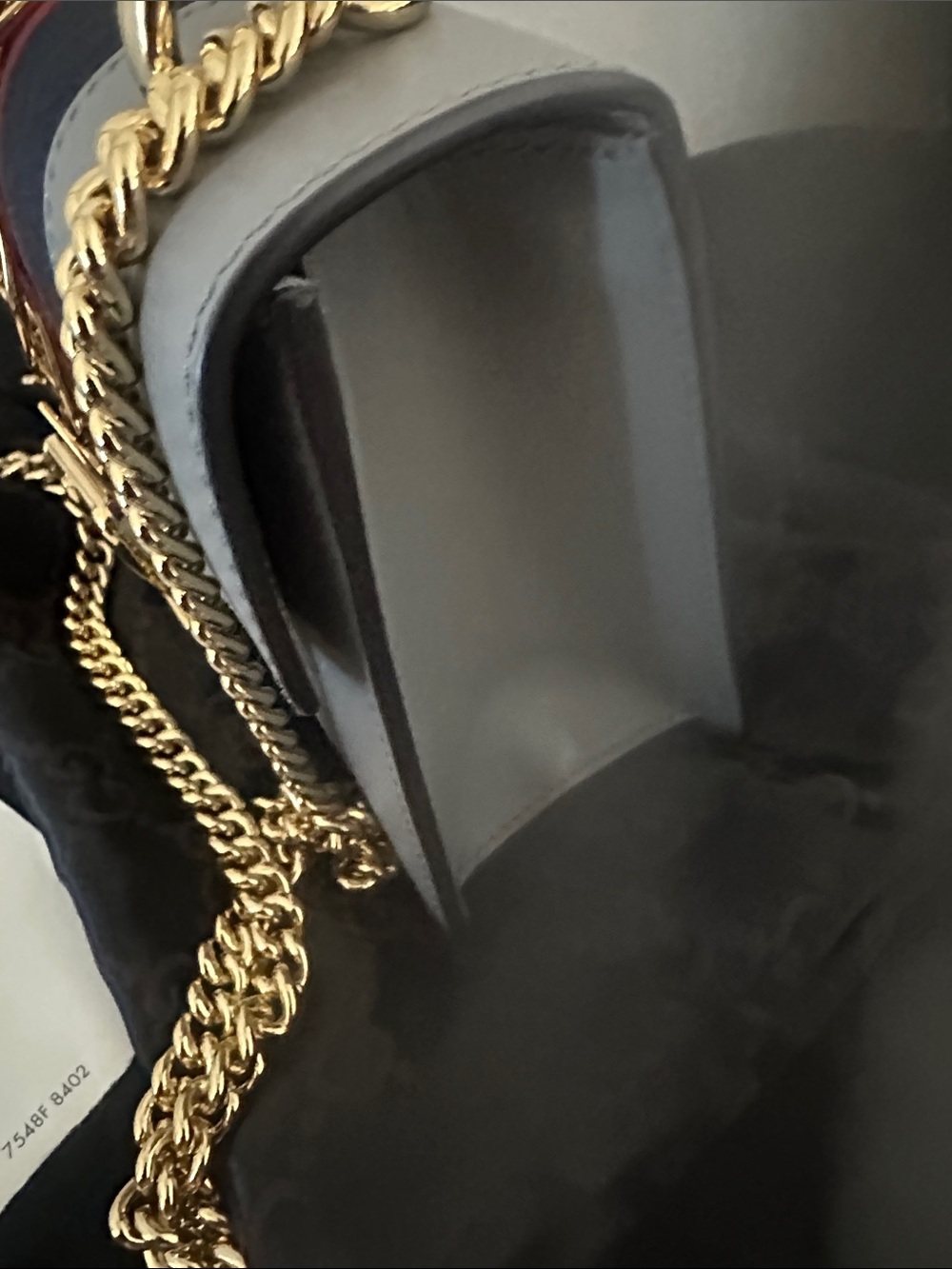 NWOT Gucci Light Gray Marmont Chain Crossbody with Red & Blue Web - Picture 4 of 13